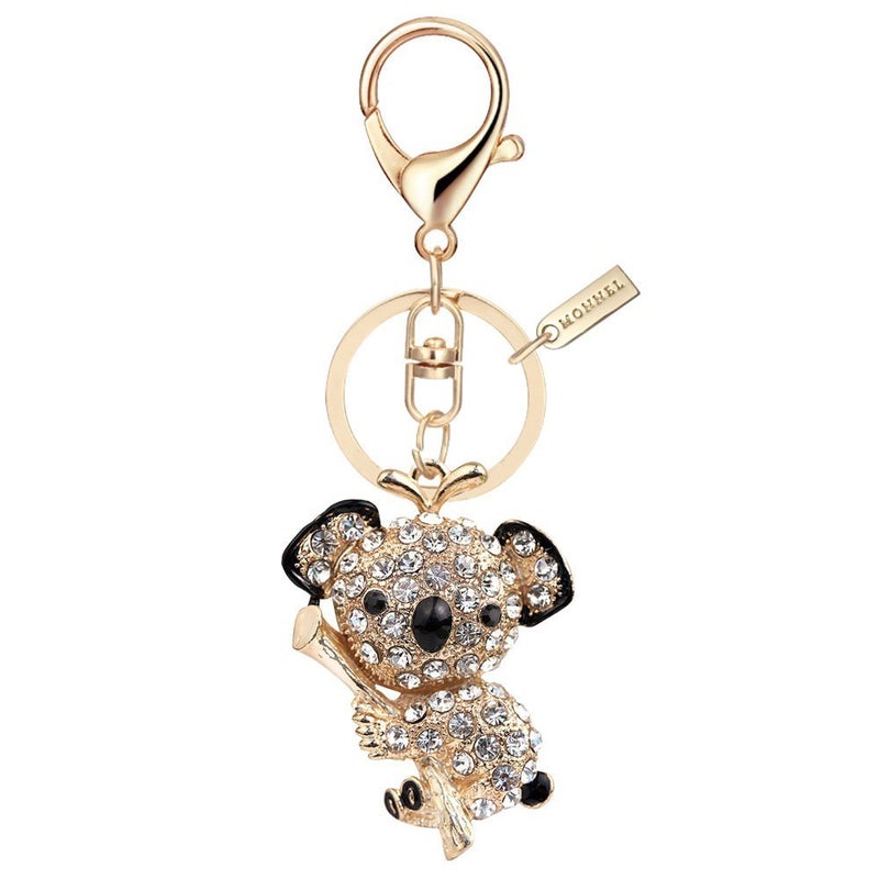 Monnel Bling Crystal Big Koala Bear Charm Pendant Keychain Key Ring With Velvet Bag MZ805-1 Golden - Image 1